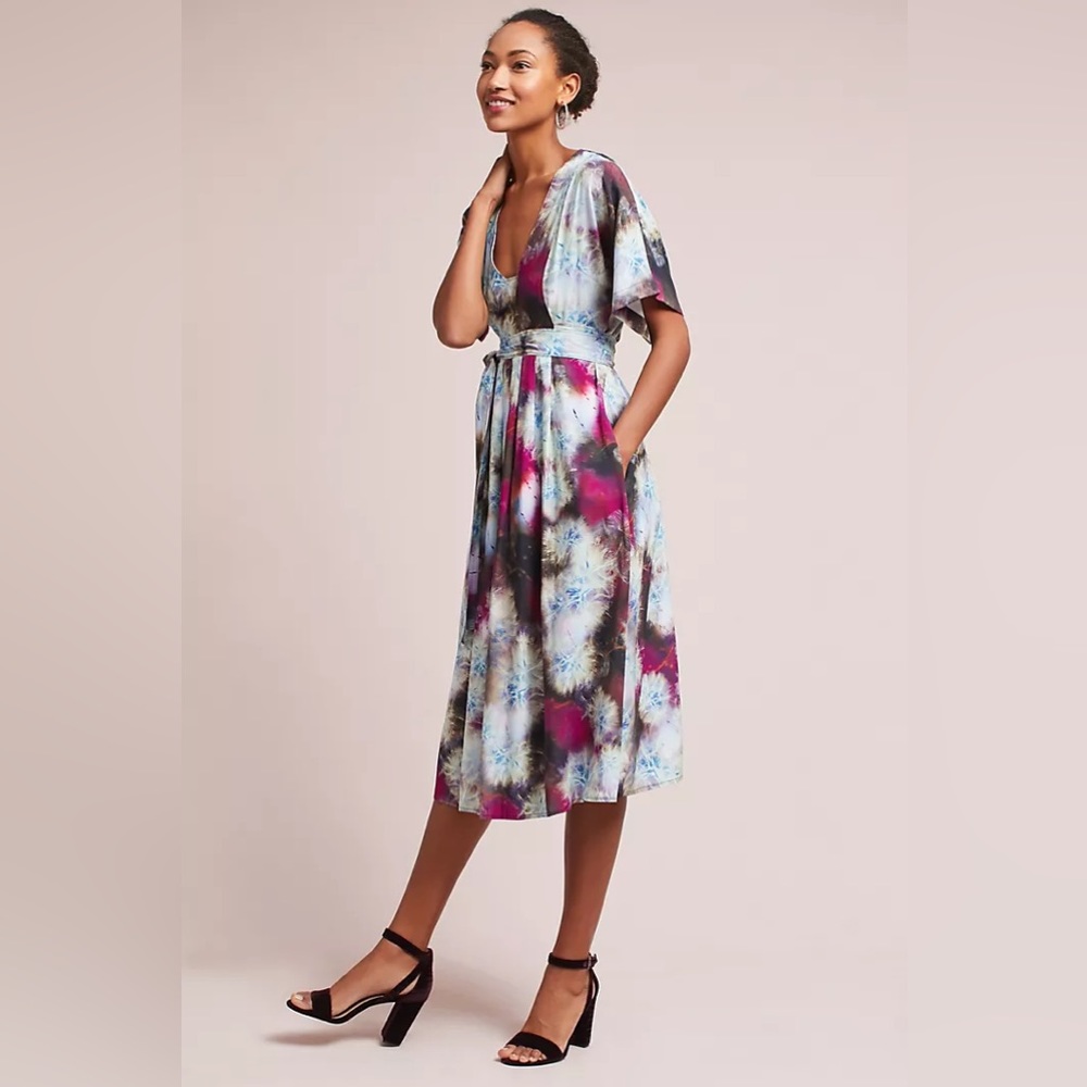 THE ODELLS by ANTHROPOLOGIE NWOT Monroe Wrap Dress in Black Motif